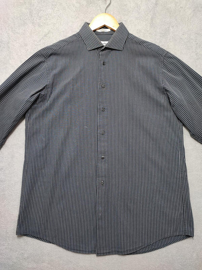 Vintage Calvin Klein Striped Shirt Medium Black White Cotton Long Sleeve 90s Y2K