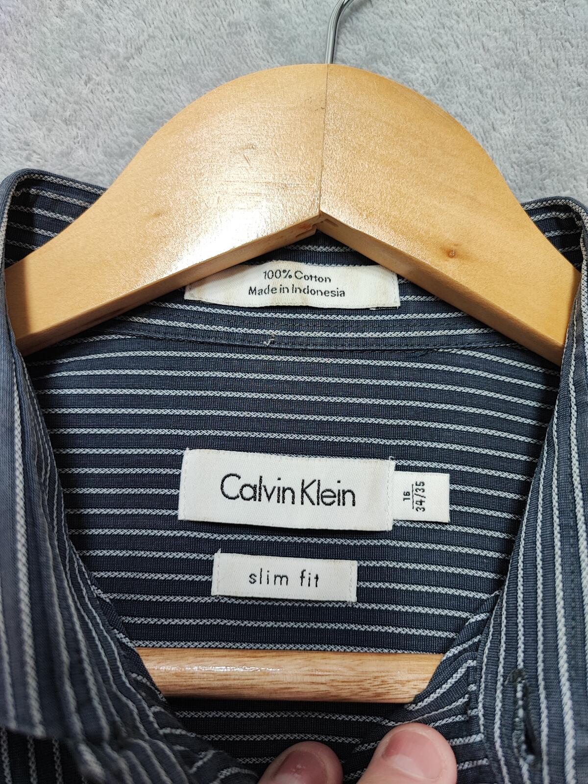 Vintage Calvin Klein Striped Shirt Medium Black White Cotton Long Sleeve 90s Y2K