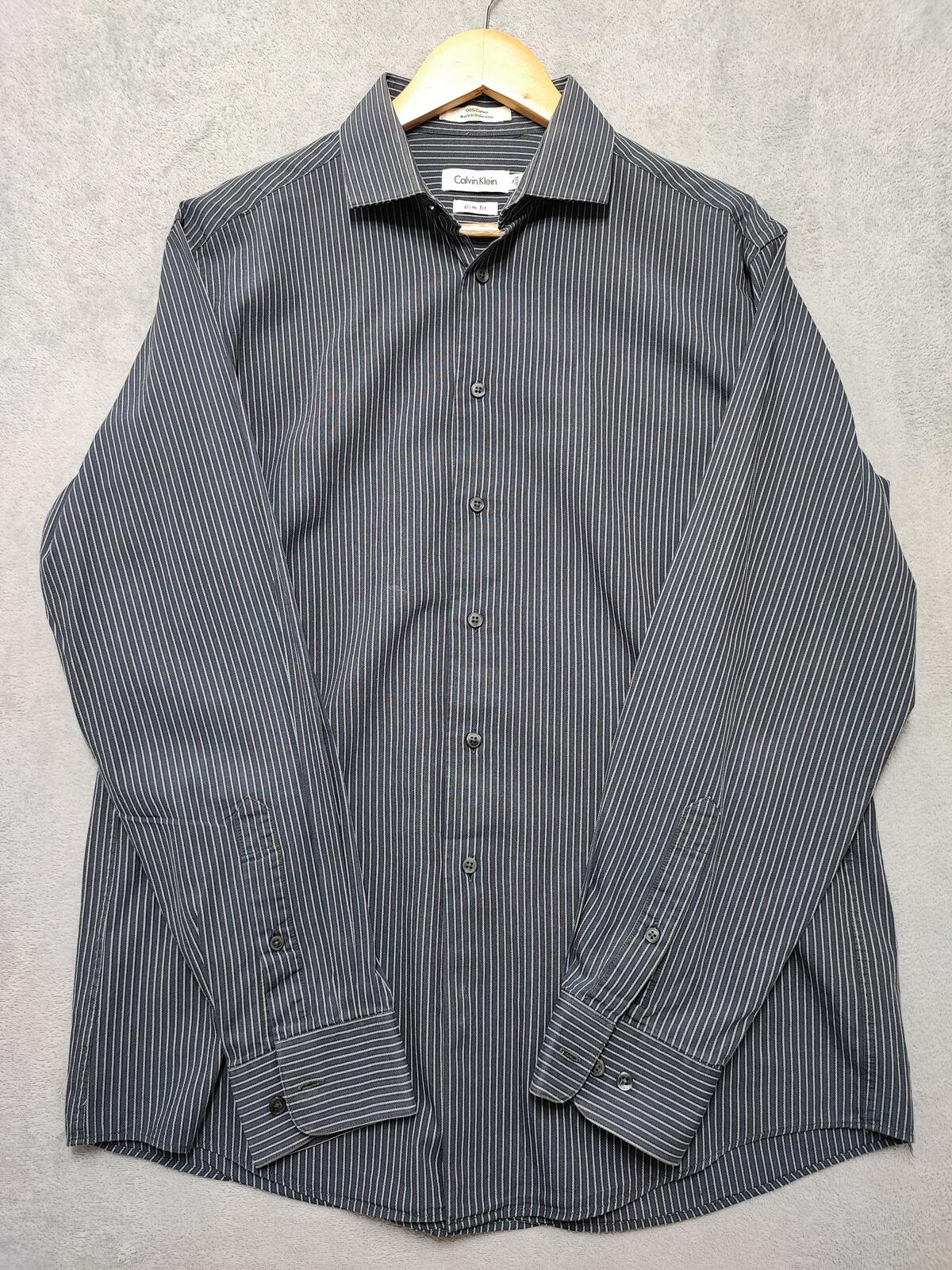 Vintage Calvin Klein Striped Shirt Medium Black White Cotton Long Sleeve 90s Y2K