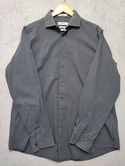 Vintage Calvin Klein Striped Shirt Medium Black White Cotton Long Sleeve 90s Y2K