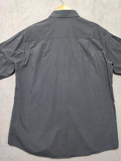 Vintage Calvin Klein Striped Shirt Medium Black White Cotton Long Sleeve 90s Y2K