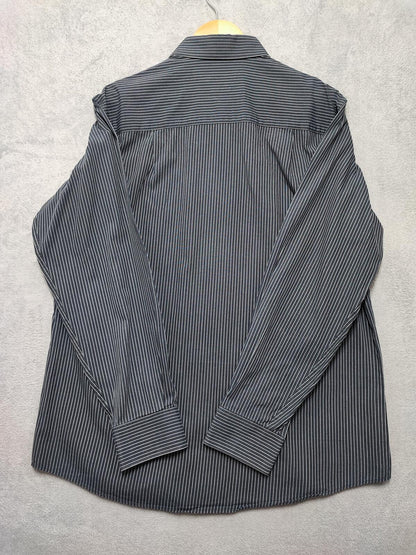 Vintage Calvin Klein Striped Shirt Medium Black White Cotton Long Sleeve 90s Y2K