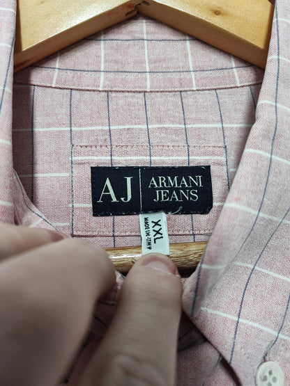 Vintage Armani Jeans Checked Shirt XXL Pink Rose Cotton Long Sleeve 90s Y2K AJ