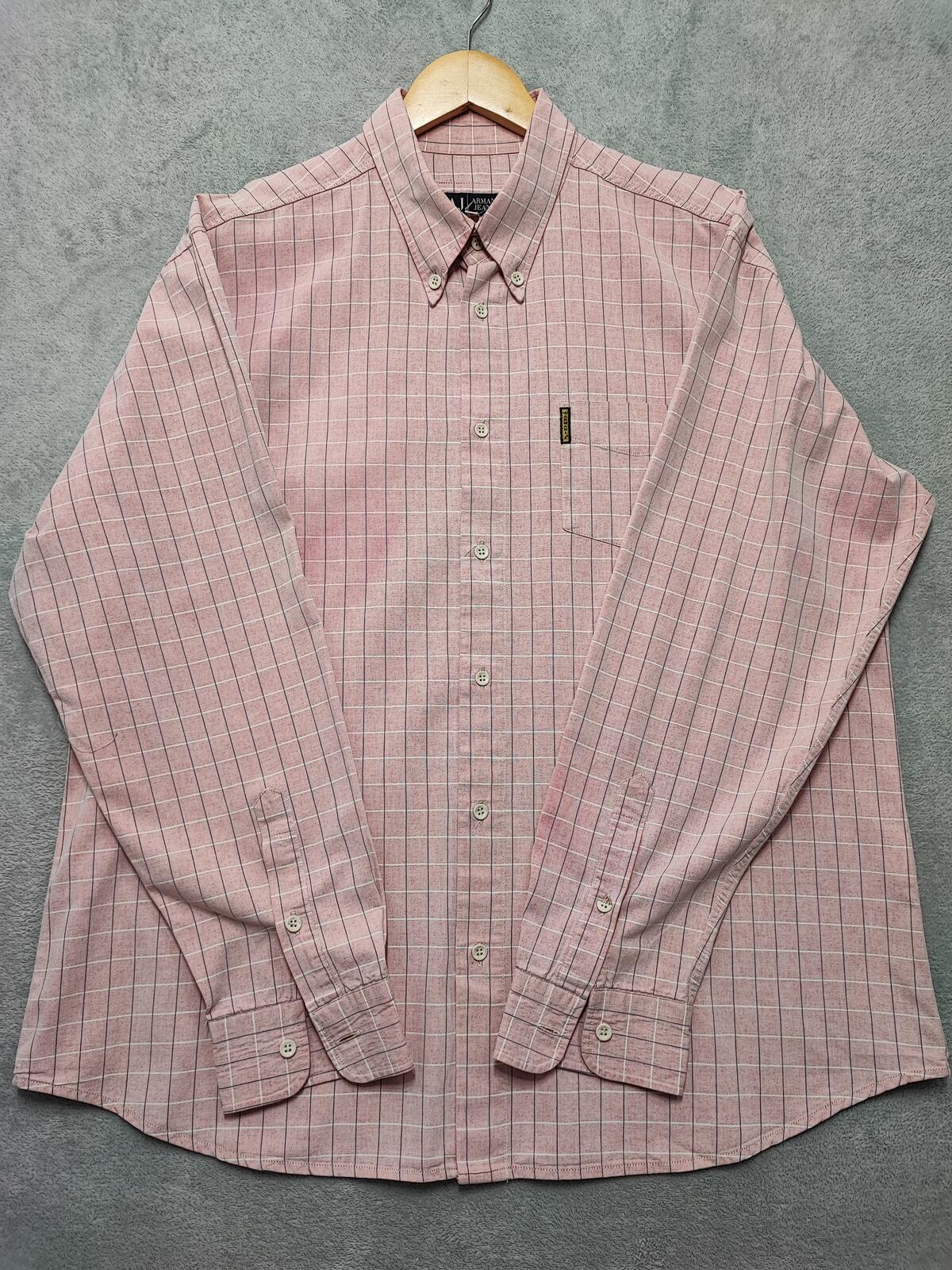 Vintage Armani Jeans Checked Shirt XXL Pink Rose Cotton Long Sleeve 90s Y2K AJ