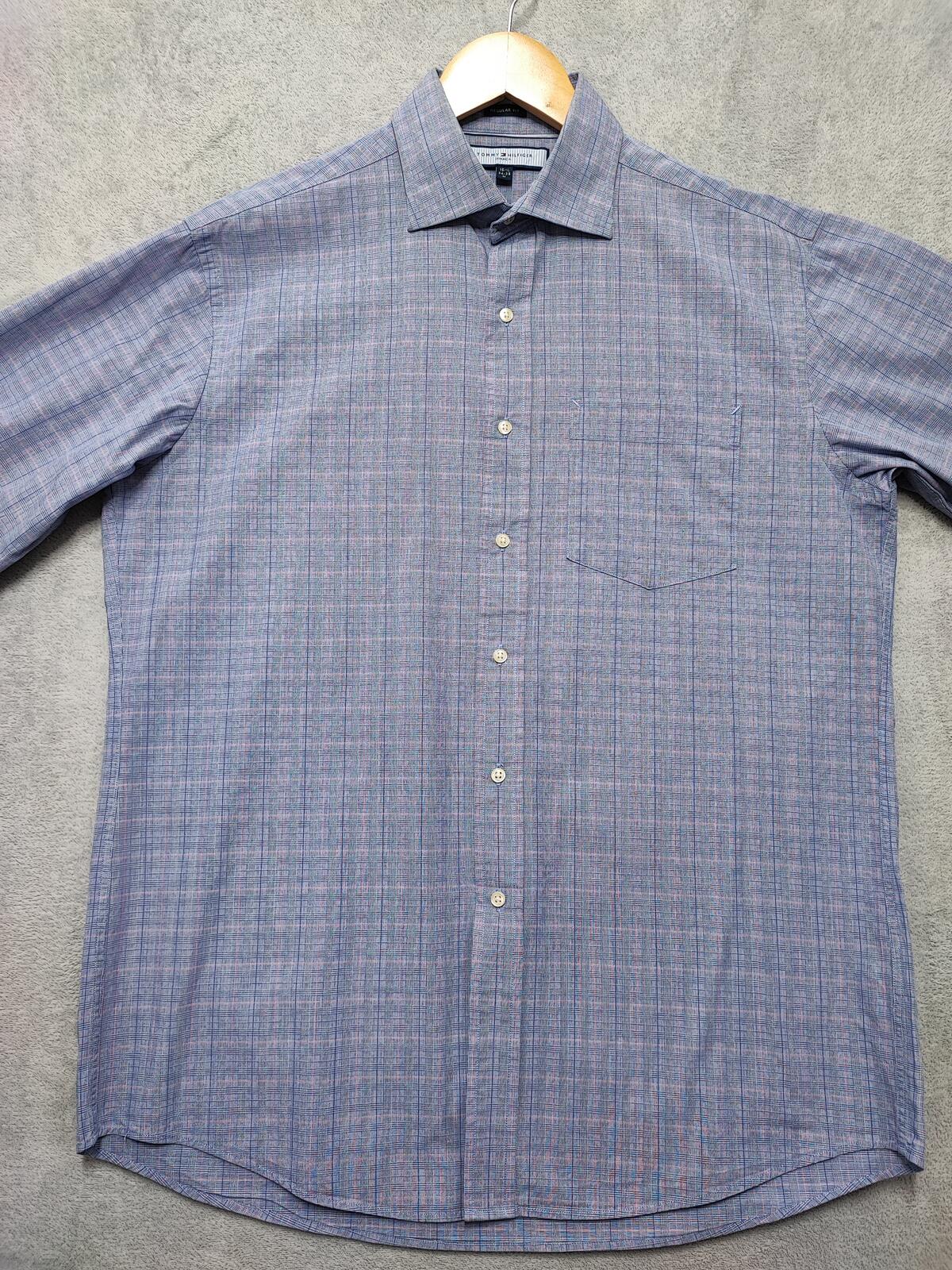 Vintage Tommy Hilfiger Ithaca Checked Long Sleeve Preppy Shirt Blue Men Size L