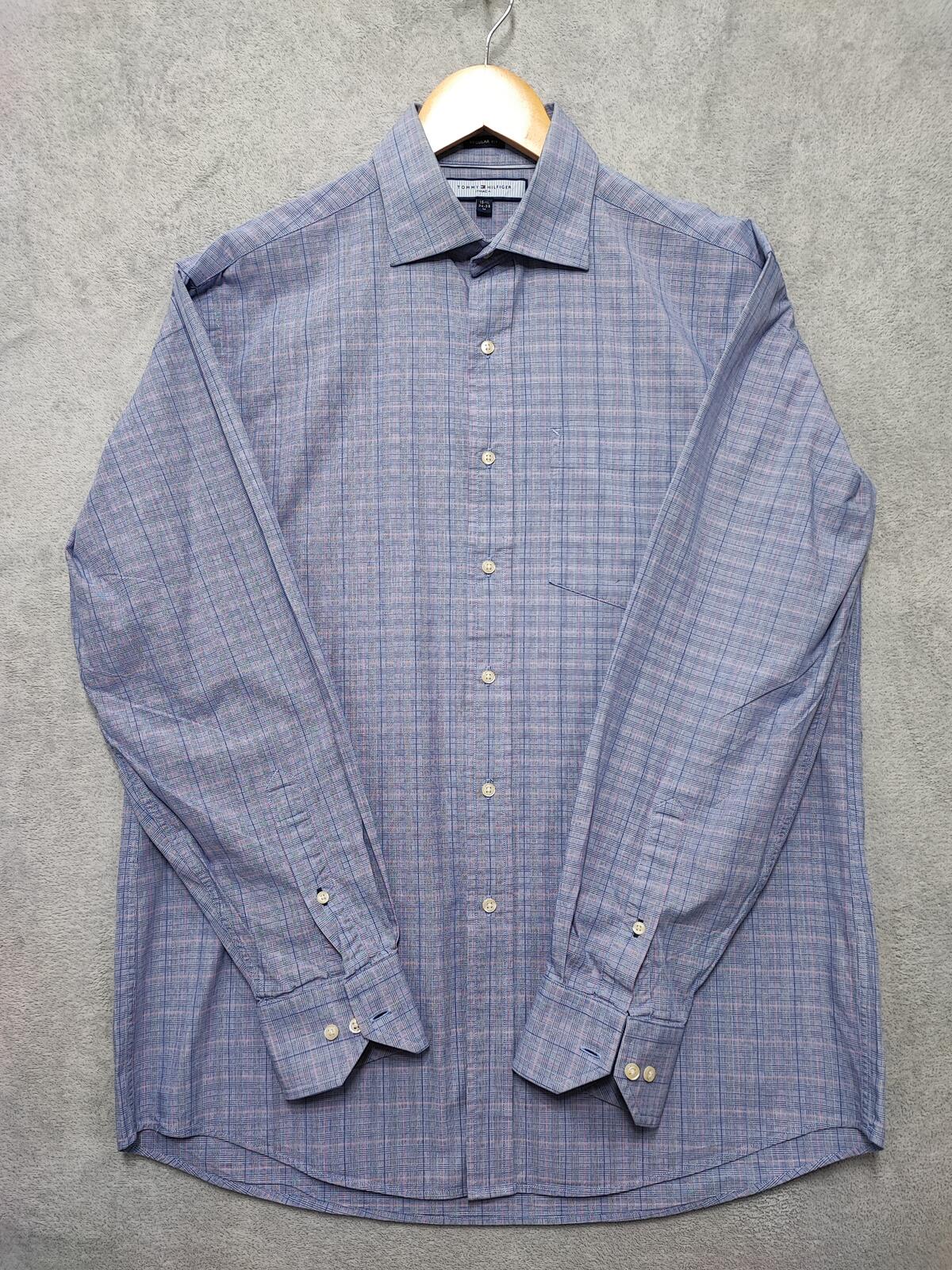 Vintage Tommy Hilfiger Ithaca Checked Long Sleeve Preppy Shirt Blue Men Size L