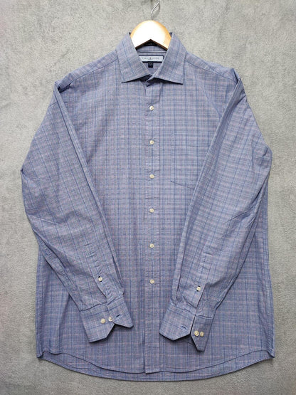 Vintage Tommy Hilfiger Ithaca Checked Long Sleeve Preppy Shirt Blue Men Size L