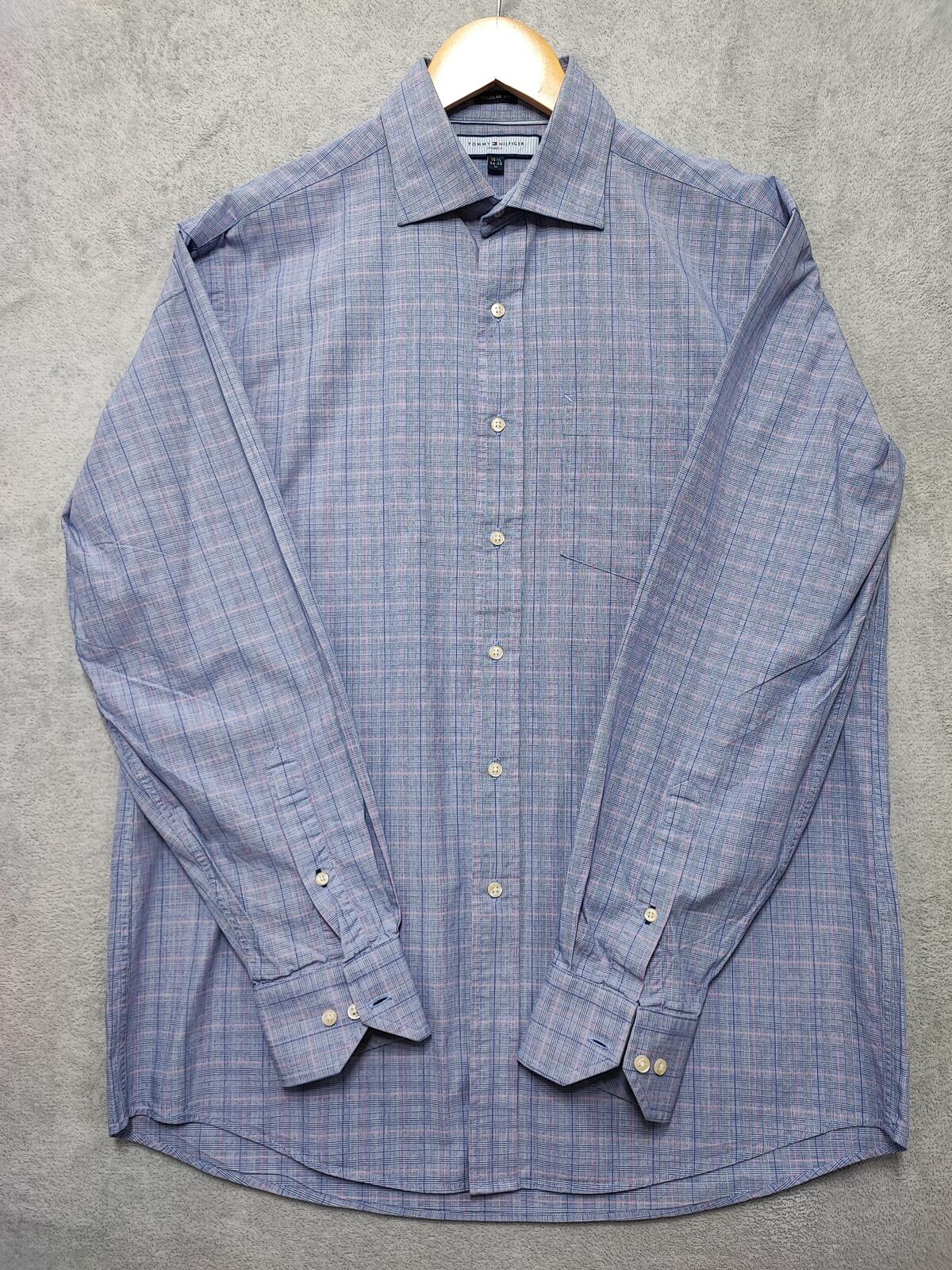 Vintage Tommy Hilfiger Ithaca Checked Long Sleeve Preppy Shirt Blue Men Size L