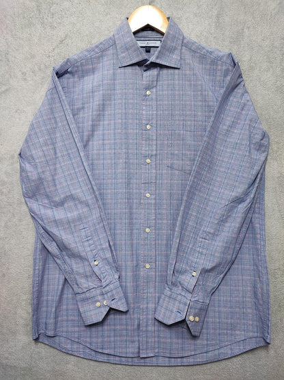 Vintage Tommy Hilfiger Ithaca Checked Long Sleeve Preppy Shirt Blue Men Size L