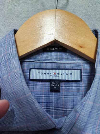 Vintage Tommy Hilfiger Ithaca Checked Long Sleeve Preppy Shirt Blue Men Size L