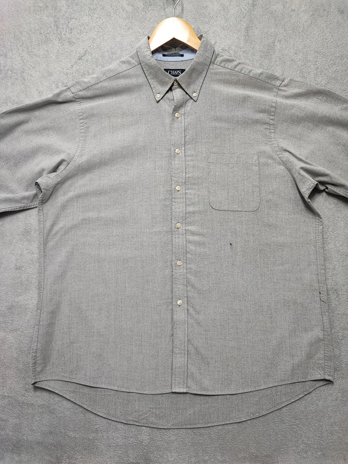 Vintage Chaps Plain Long Sleeve Easy Care Preppy Shirt Grey Men Size XXL