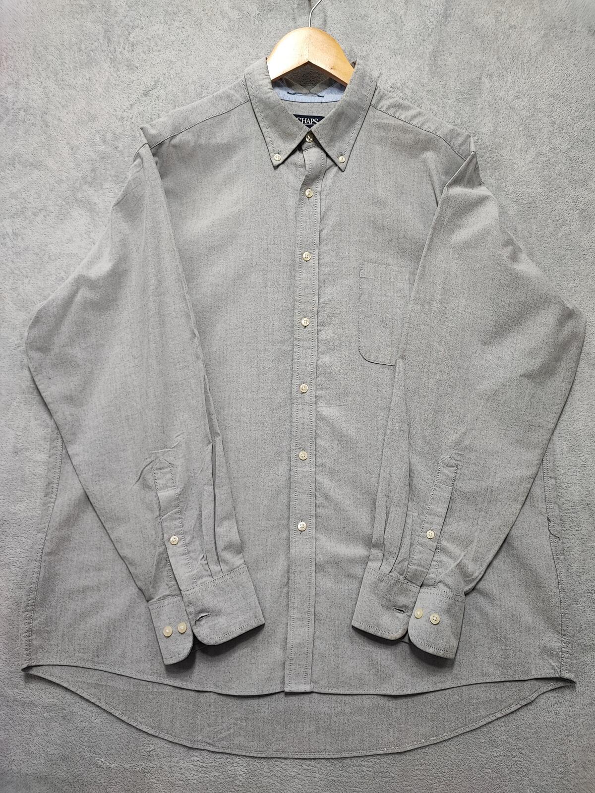 Vintage Chaps Plain Long Sleeve Easy Care Preppy Shirt Grey Men Size XXL