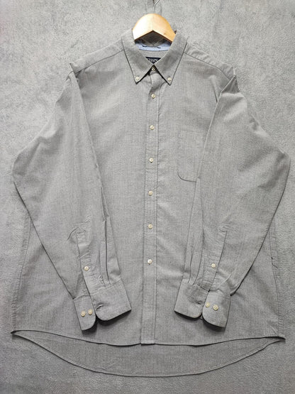 Vintage Chaps Plain Long Sleeve Easy Care Preppy Shirt Grey Men Size XXL