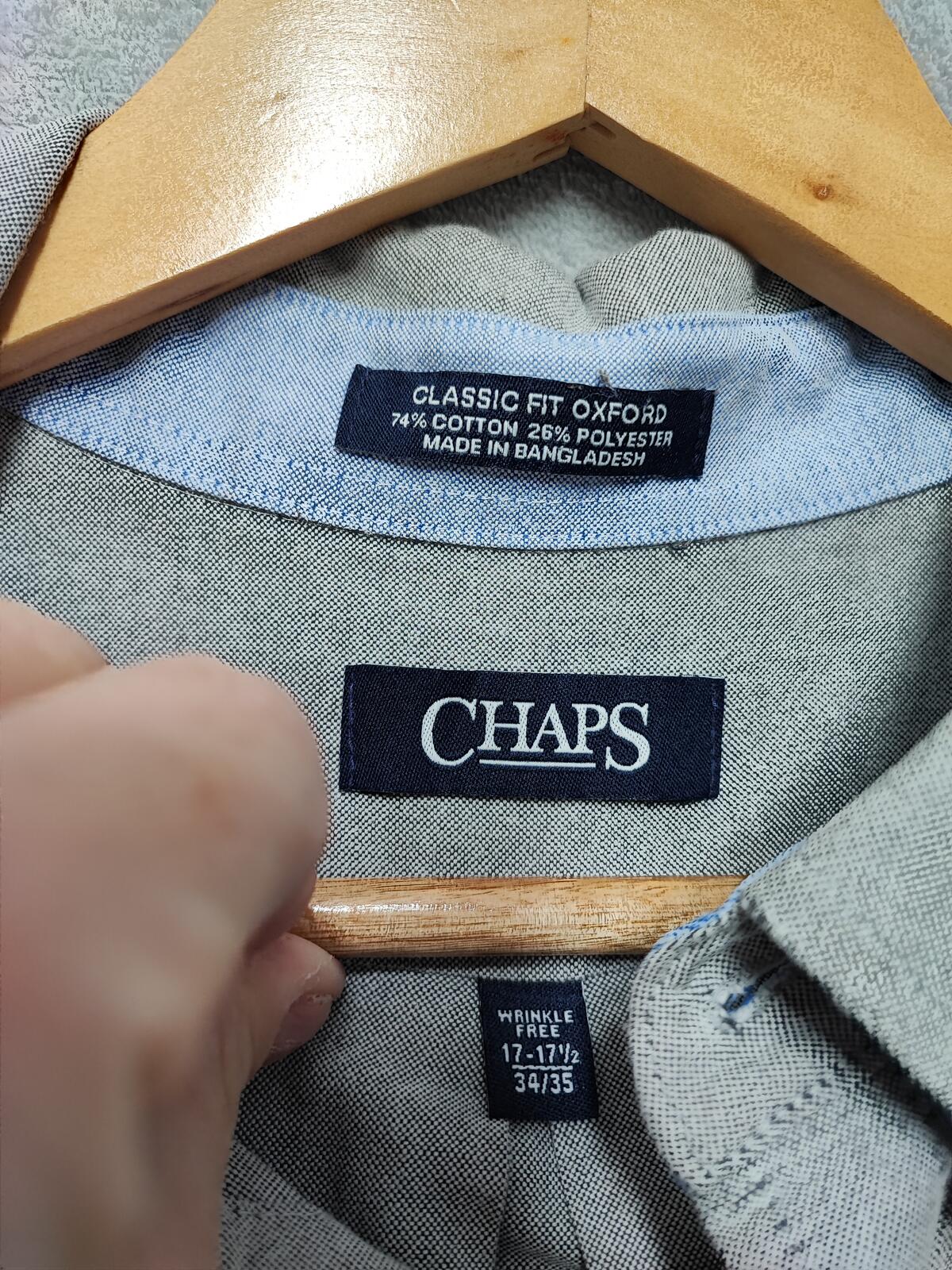 Vintage Chaps Plain Long Sleeve Easy Care Preppy Shirt Grey Men Size XXL