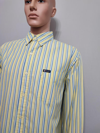 Vintage Chaps Striped Long Sleeve Shirt Yellow Blue Men's Size XL