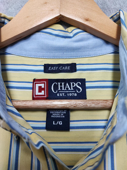 Vintage Chaps Striped Long Sleeve Shirt Yellow Blue Men's Size XL