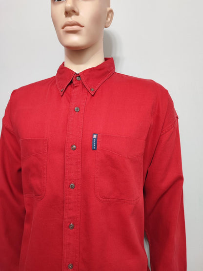 Vintage Chaps Plain Red Long Sleeve Easy Care Preppy Shirt Men Size XXL
