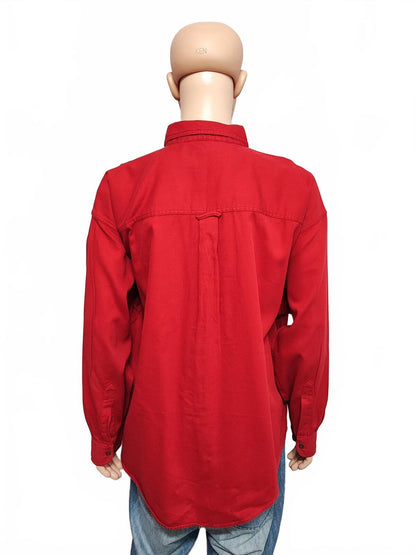 Vintage Chaps Plain Red Long Sleeve Easy Care Preppy Shirt Men Size XXL