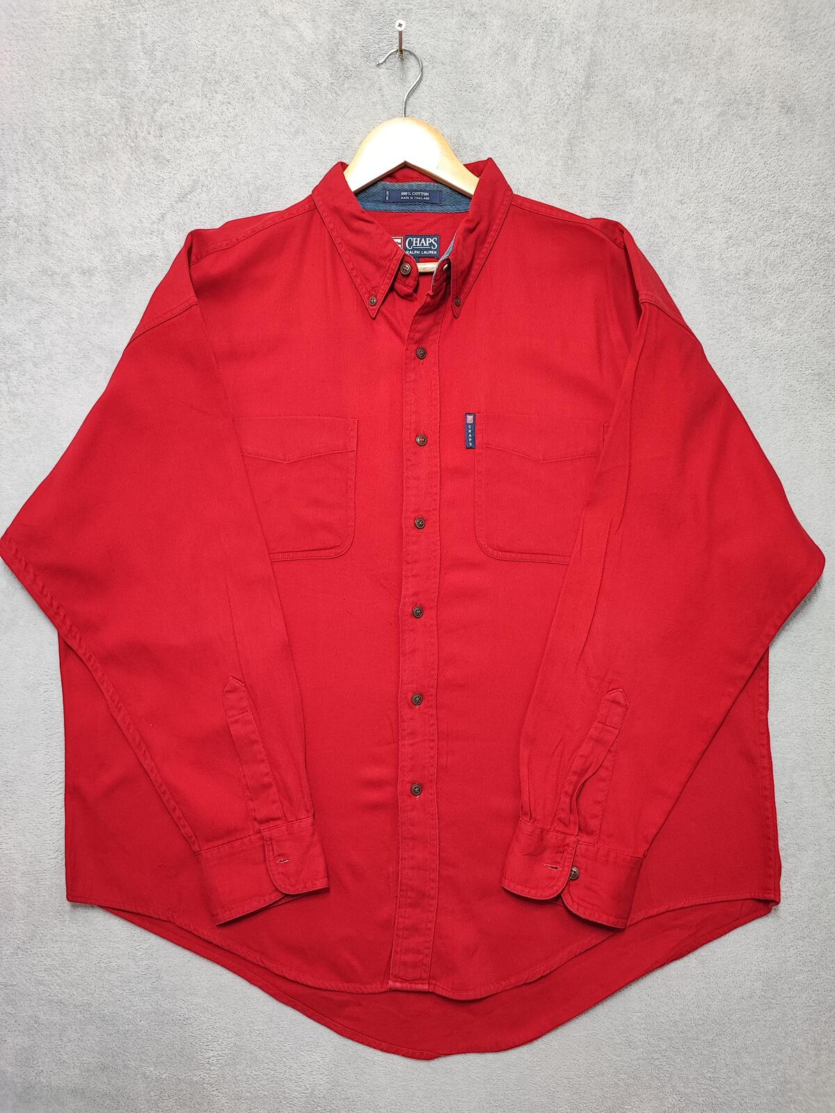 Vintage Chaps Plain Red Long Sleeve Easy Care Preppy Shirt Men Size XXL