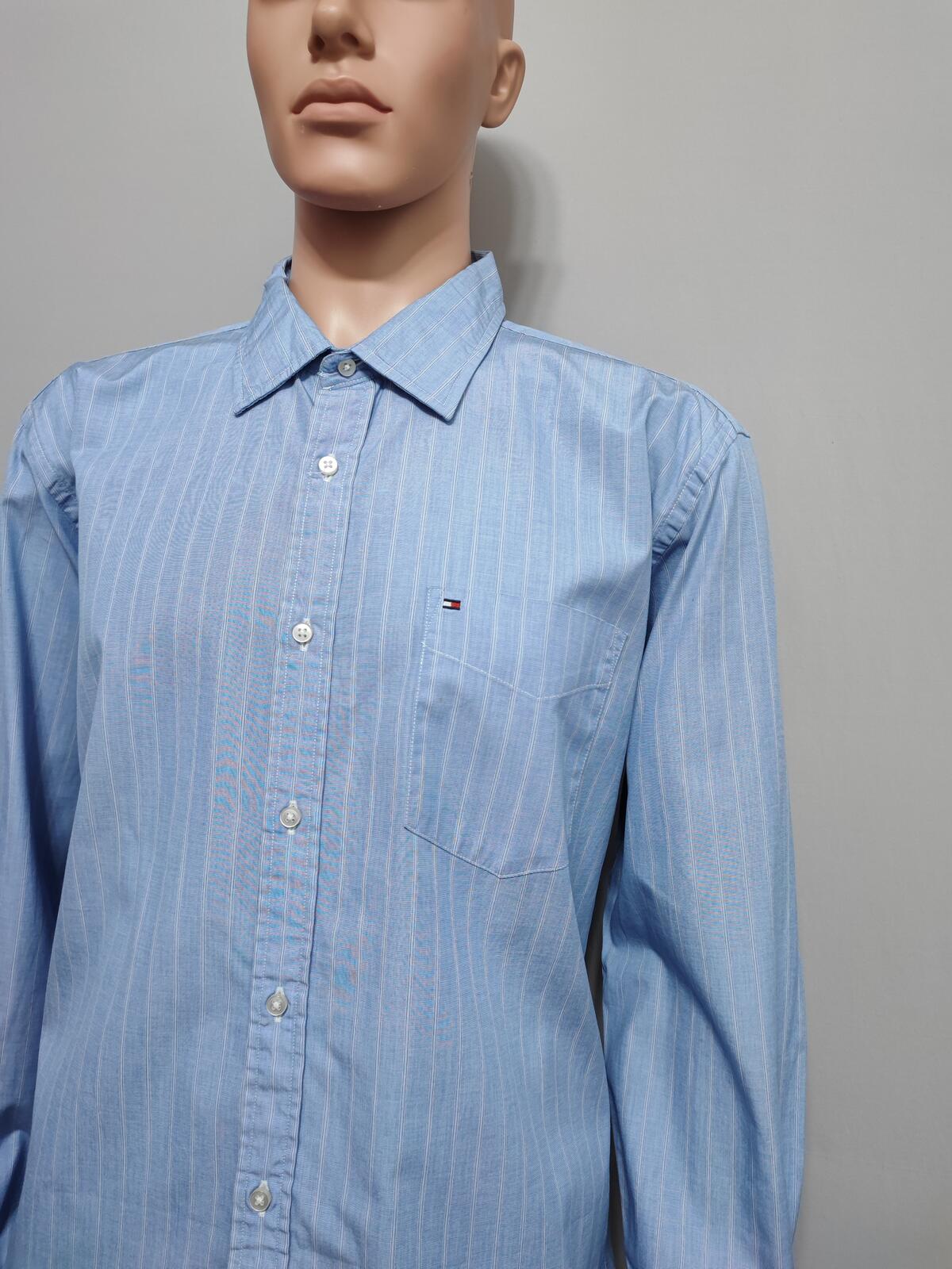 Vintage Tommy Hilfiger Striped Shirt XL Blue White Yellow Cotton 90s Preppy Dad