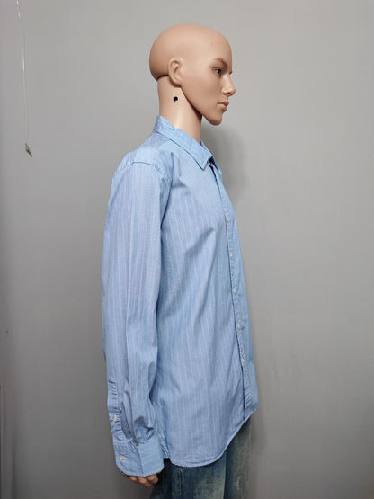 Vintage Tommy Hilfiger Striped Shirt XL Blue White Yellow Cotton 90s Preppy Dad