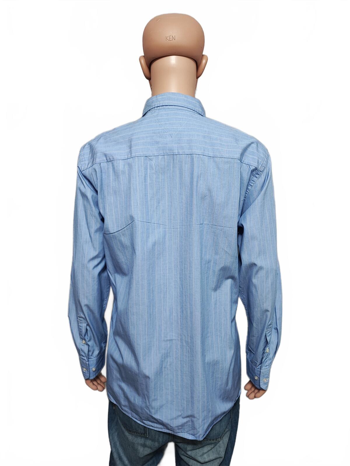 Vintage Tommy Hilfiger Striped Shirt XL Blue White Yellow Cotton 90s Preppy Dad