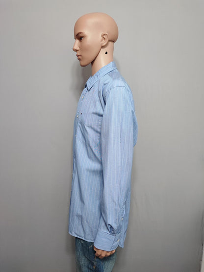 Vintage Tommy Hilfiger Striped Shirt XL Blue White Yellow Cotton 90s Preppy Dad
