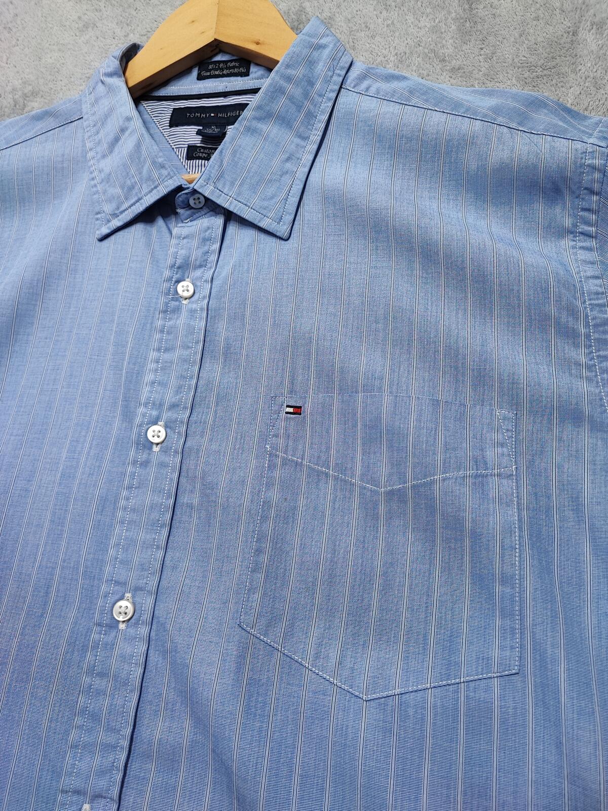 Vintage Tommy Hilfiger Striped Shirt XL Blue White Yellow Cotton 90s Preppy Dad
