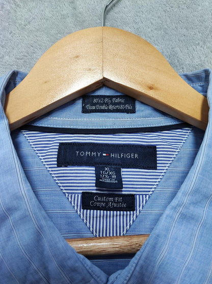Vintage Tommy Hilfiger Striped Shirt XL Blue White Yellow Cotton 90s Preppy Dad