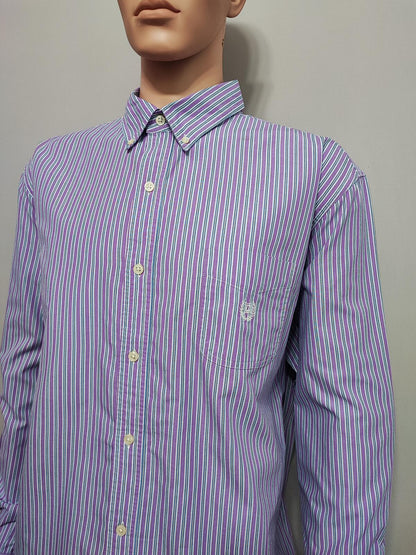 Vintage Chaps Striped Long Sleeve Easy Care Preppy Shirt Purple Men Size XXL