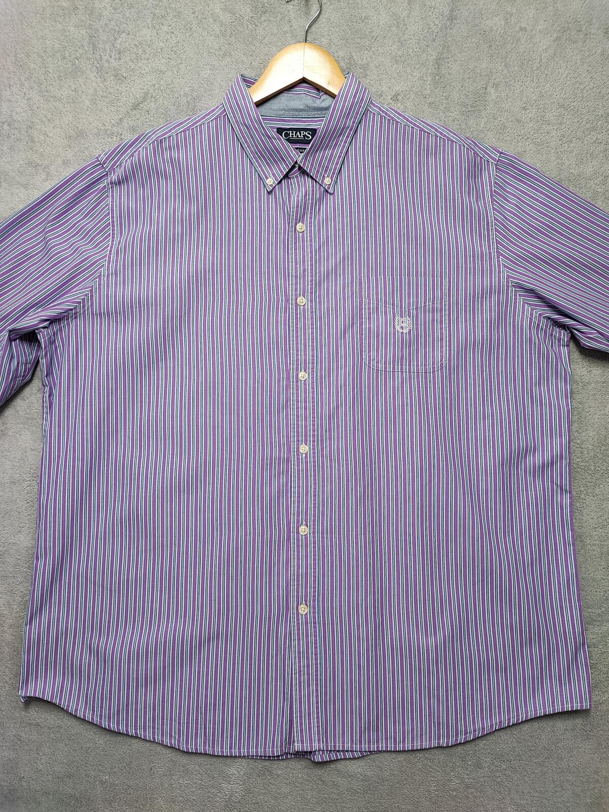 Vintage Chaps Striped Long Sleeve Easy Care Preppy Shirt Purple Men Size XXL