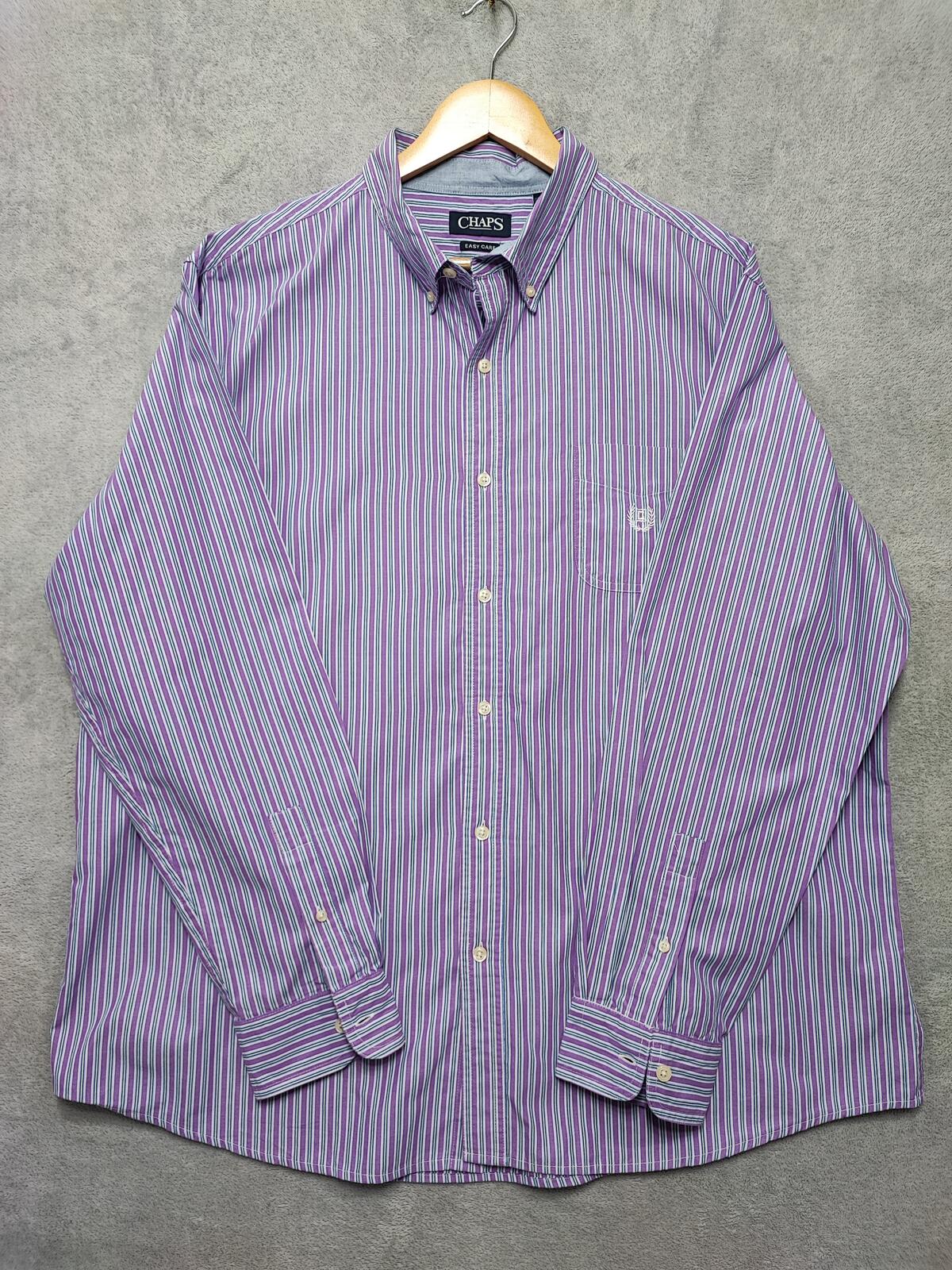 Vintage Chaps Striped Long Sleeve Easy Care Preppy Shirt Purple Men Size XXL