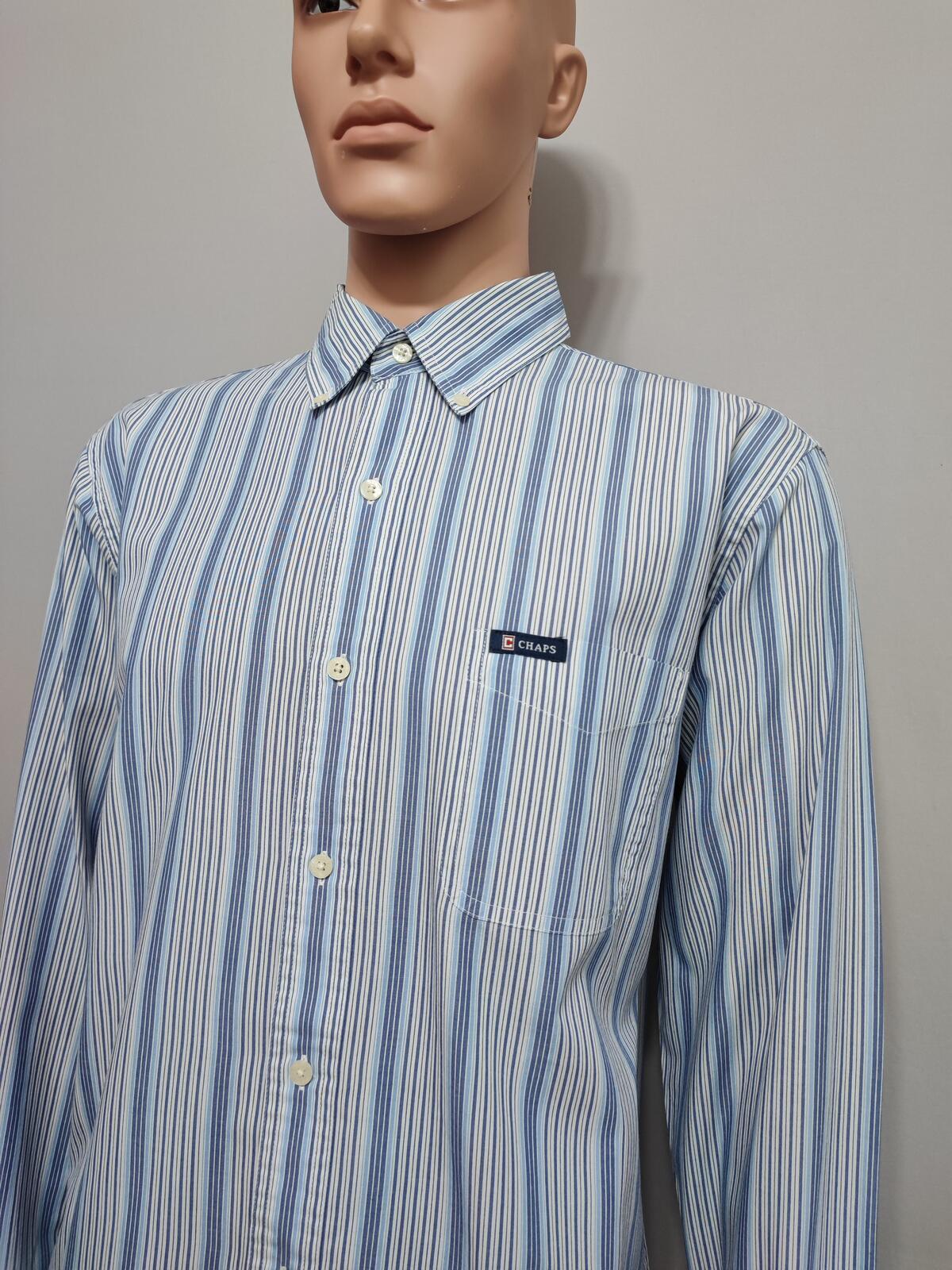 Vintage Chaps Striped Long Sleeve Easy Care Preppy Shirt Blue Men Size XL