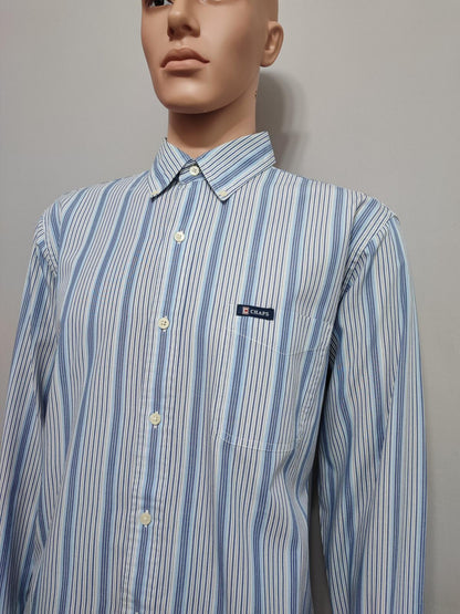 Vintage Chaps Striped Long Sleeve Easy Care Preppy Shirt Blue Men Size XL
