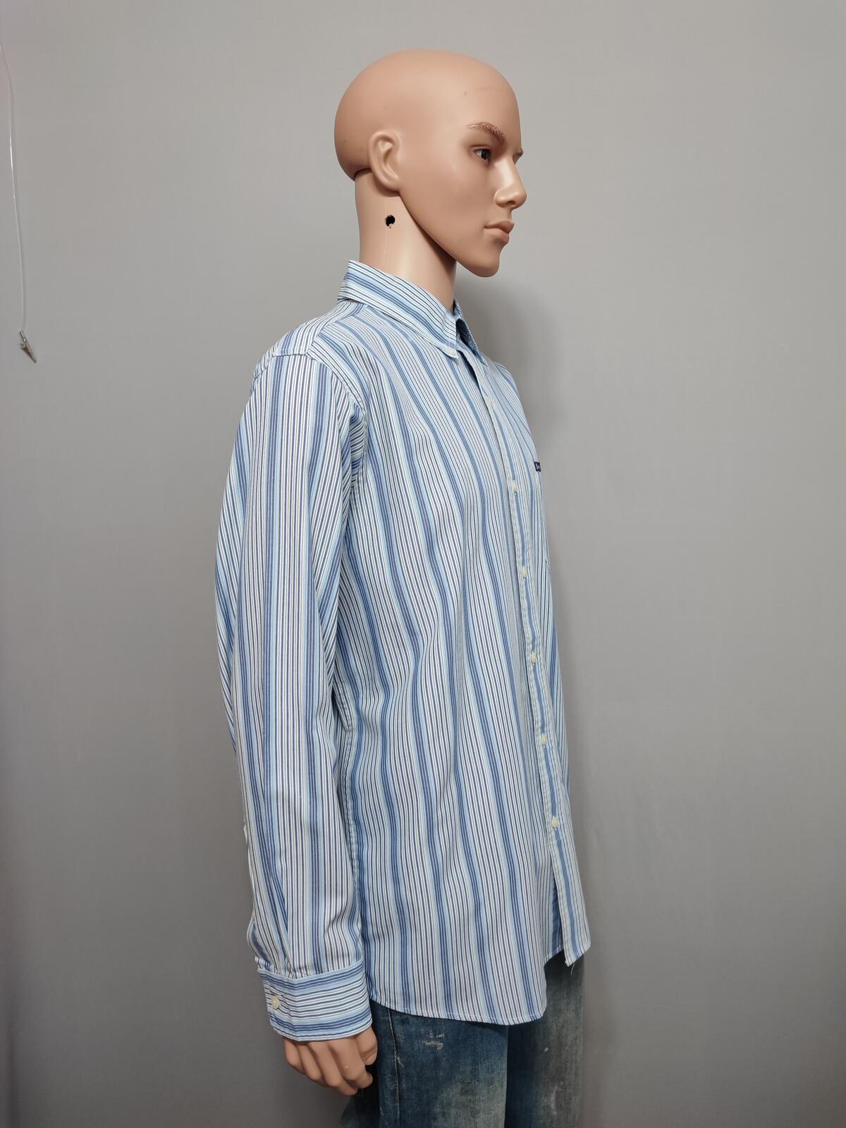 Vintage Chaps Striped Long Sleeve Easy Care Preppy Shirt Blue Men Size XL