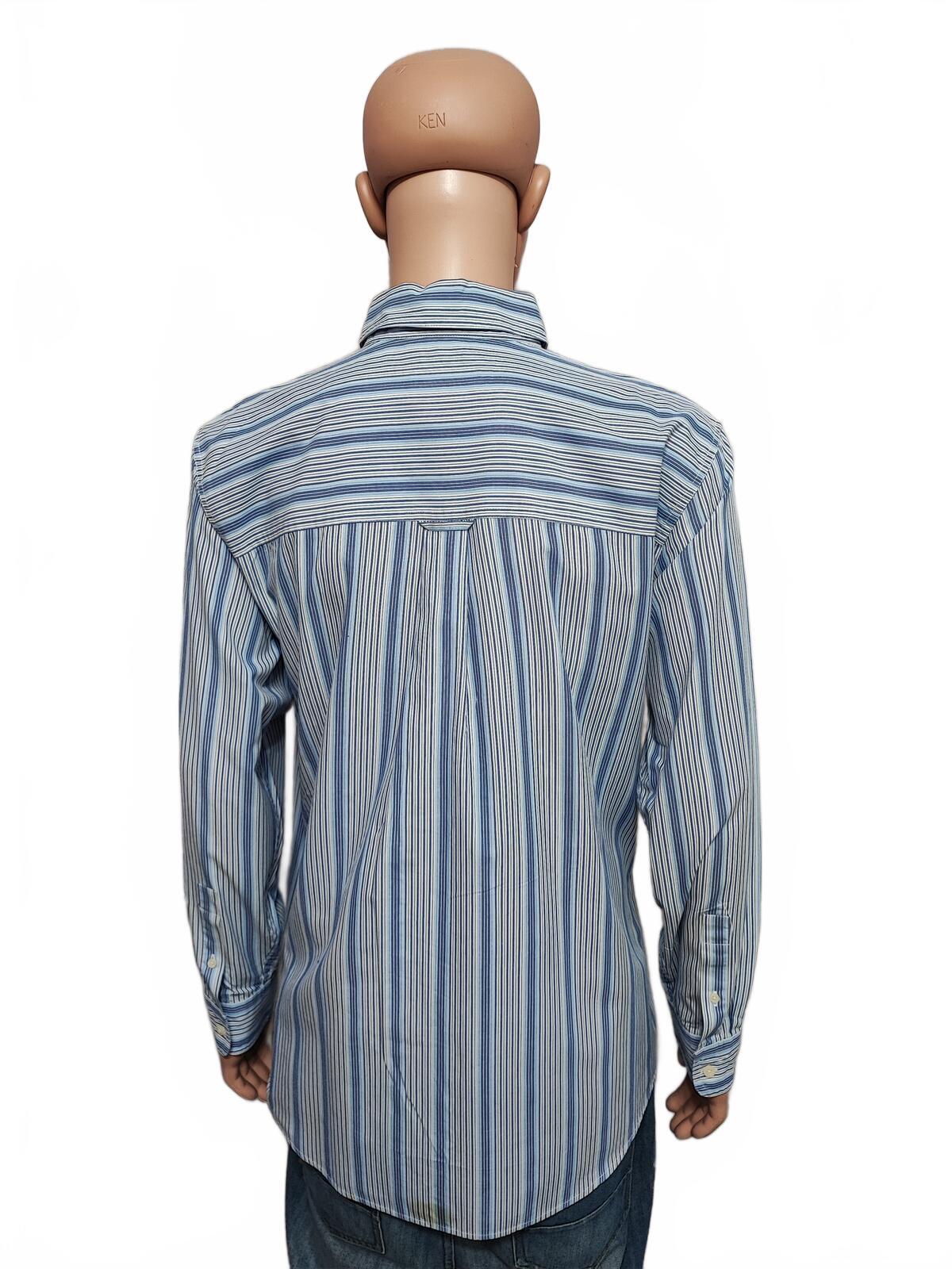 Vintage Chaps Striped Long Sleeve Easy Care Preppy Shirt Blue Men Size XL
