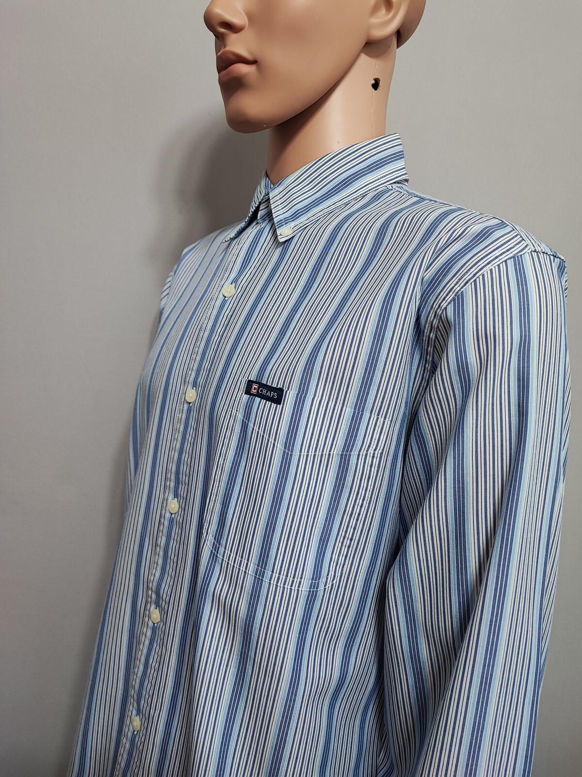 Vintage Chaps Striped Long Sleeve Easy Care Preppy Shirt Blue Men Size XL