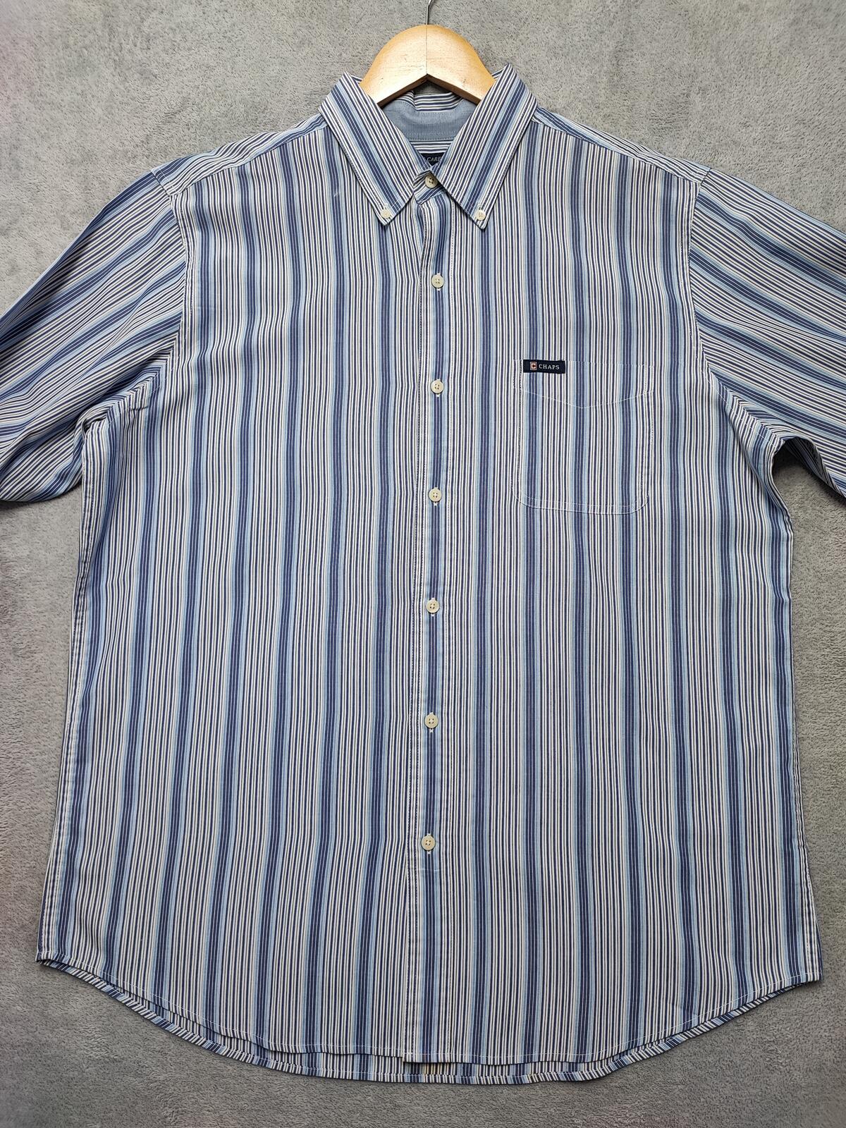 Vintage Chaps Striped Long Sleeve Easy Care Preppy Shirt Blue Men Size XL