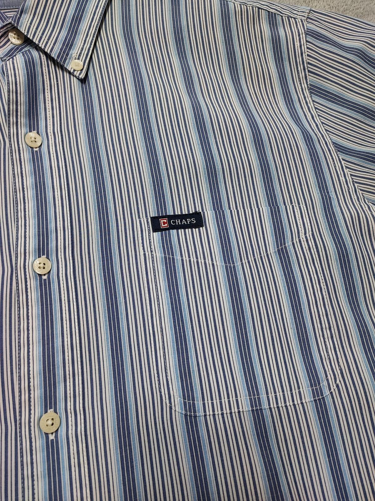 Vintage Chaps Striped Long Sleeve Easy Care Preppy Shirt Blue Men Size XL