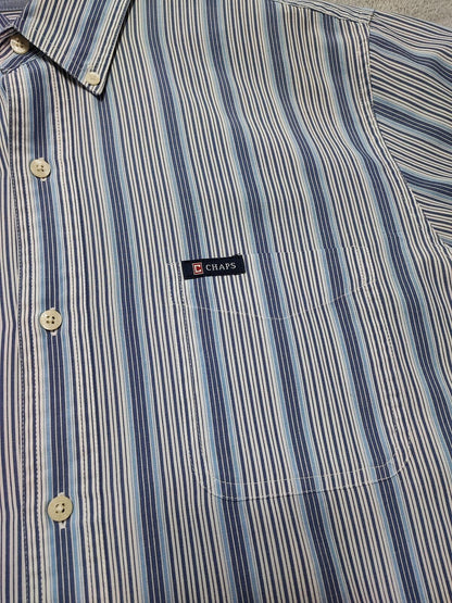 Vintage Chaps Striped Long Sleeve Easy Care Preppy Shirt Blue Men Size XL
