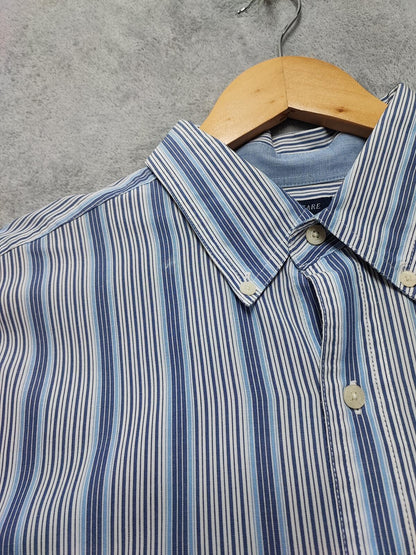 Vintage Chaps Striped Long Sleeve Easy Care Preppy Shirt Blue Men Size XL