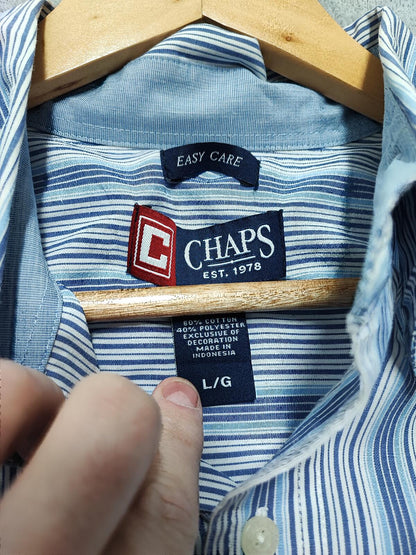 Vintage Chaps Striped Long Sleeve Easy Care Preppy Shirt Blue Men Size XL