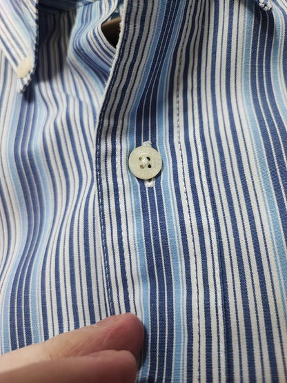 Vintage Chaps Striped Long Sleeve Easy Care Preppy Shirt Blue Men Size XL