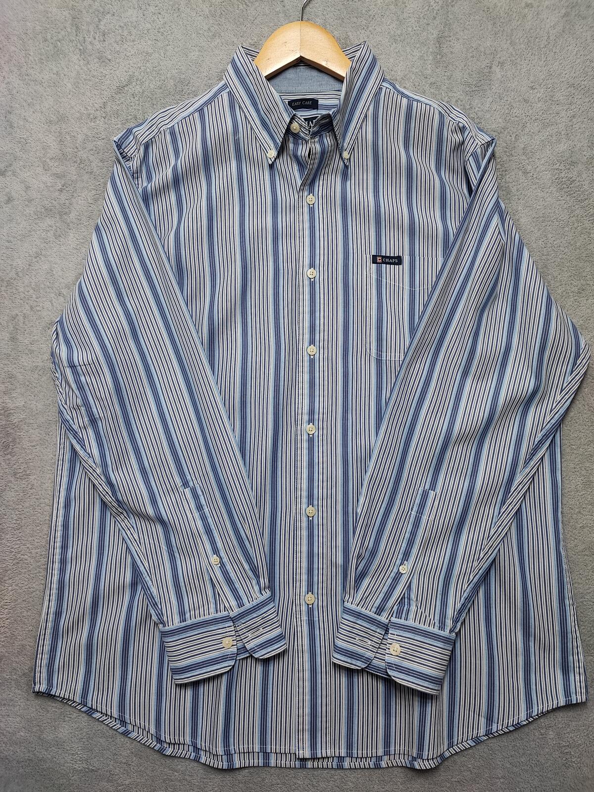 Vintage Chaps Striped Long Sleeve Easy Care Preppy Shirt Blue Men Size XL