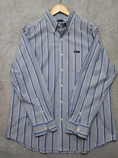 Vintage Chaps Striped Long Sleeve Easy Care Preppy Shirt Blue Men Size XL