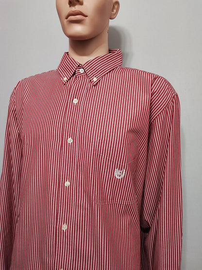 Vintage Chaps Striped Long Sleeve Easy Care Preppy Shirt Red Men Size XXL