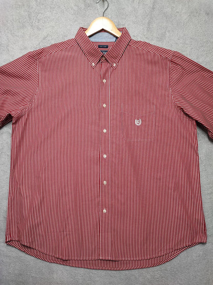 Vintage Chaps Striped Long Sleeve Easy Care Preppy Shirt Red Men Size XXL
