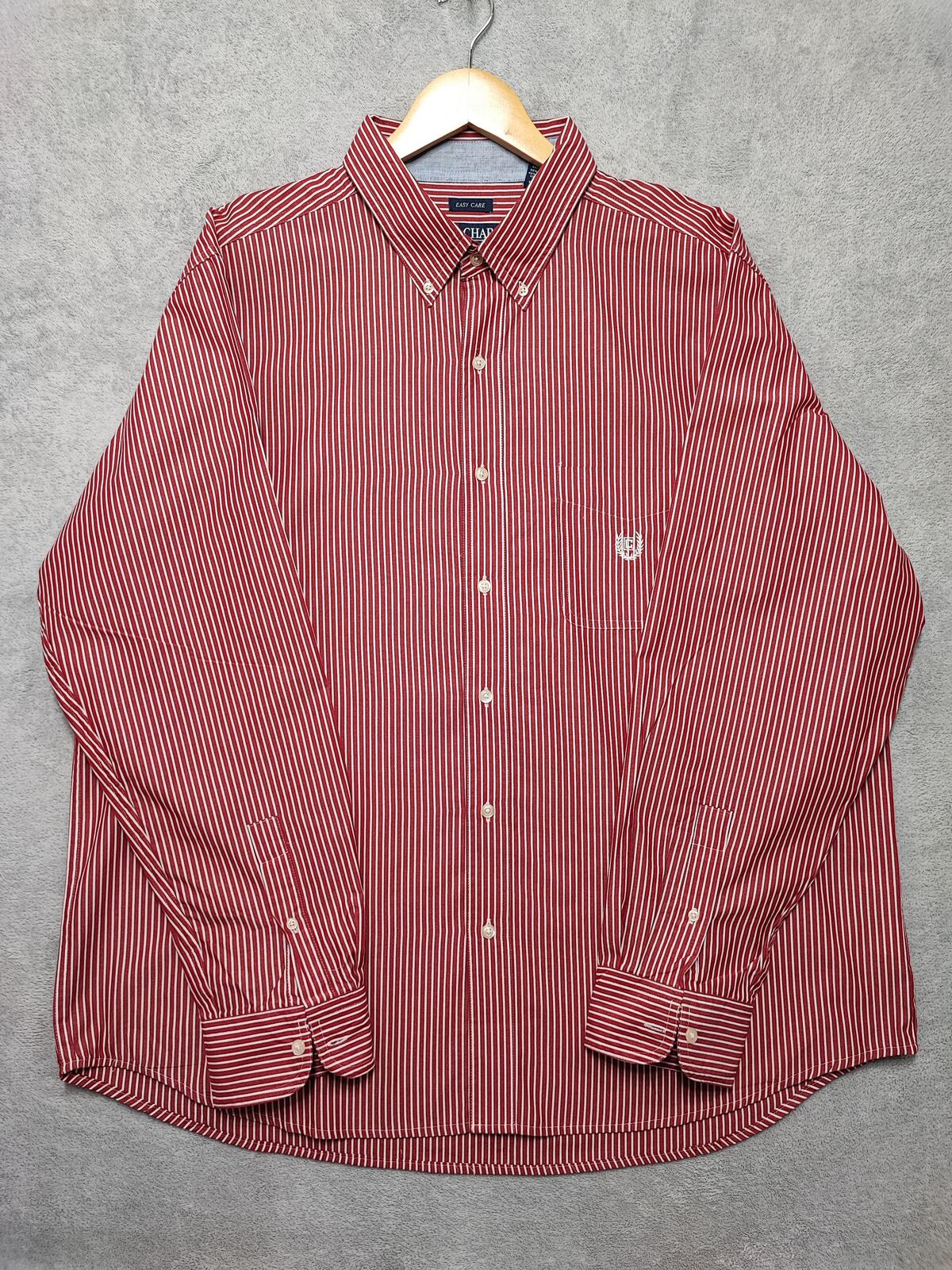 Vintage Chaps Striped Long Sleeve Easy Care Preppy Shirt Red Men Size XXL