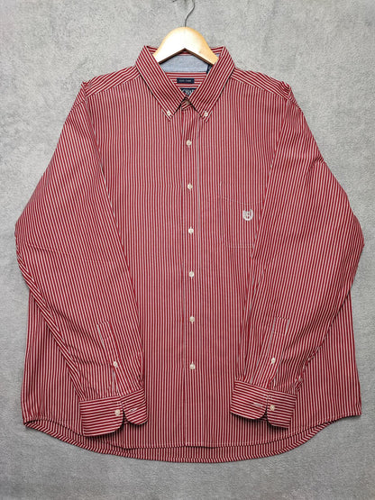 Vintage Chaps Striped Long Sleeve Easy Care Preppy Shirt Red Men Size XXL