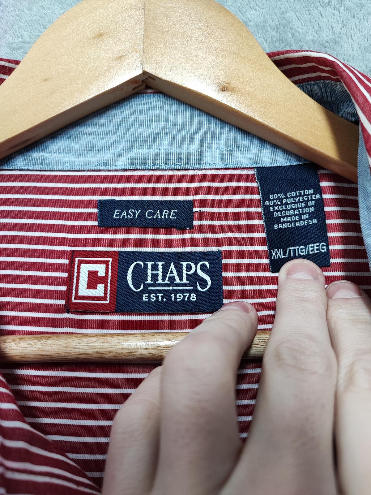 Vintage Chaps Striped Long Sleeve Easy Care Preppy Shirt Red Men Size XXL